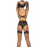 LIVCO CORSETTI FASHION - POJZON LC 90670 SOUTIEN-GORGE + PORTE-JARRETELLES + BAS + CULOTTE NOIR L/XL