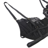 SUBBLIME - LOT 3 PIÈCES SOUTIEN-GORGE + STRING + JARRETIÈRE DENTELLE NOIR L/XL