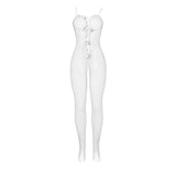 SUBBLIME - 951740 BODYSTOCKING RESILLE BLANCHE ENTREJAMBE AVEC NOEUDS TAILLE UNIQUE