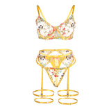 SUBBLIME - 954352 SOUTIEN-GORGE + STRING + PORTE-JARRETELLES MOTIF FLORAL JAUNE L/XL