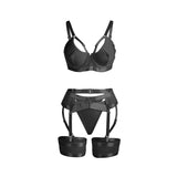 SUBBLIME - 955236 ENSEMBLE SOUTIEN-GORGE BONDAGE NOIR AVEC JARRETELLE S/M