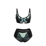 SUBBLIME - 955564 ENSEMBLE SOUTIEN-GORGE À FERMETURE ÉCLAIR EN CUIR VERNI VERT L/XL