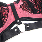 SUBBLIME - 955571 ENSEMBLE SOUTIEN-GORGE EN CUIR VERNI ROSE AVEC FERMETURE ÉCLAIR S/M