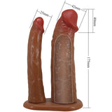 PRETTY LOVE - MANCHON DOUBLE PÉNIS YAIRON AVEC EXTENSION DE 4 CM MULÂTRE