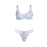 SUBBLIME - 957629 ENSEMBLE SOUTIEN-GORGE ET CULOTTE BRODÉS DE FLEURS BLEU CIEL S/M
