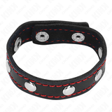 KINK - ANNEAU PÉNIS EN CUIR AVEC FERMETURE À PRESSION DOUBLURE ROUGE 21 X 1,5 CM