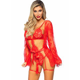 LEG AVENUE - 86123 ENSEMBLE PEIGNOIR ET PORTE-JARRETELLES ROUGE TAILLE M