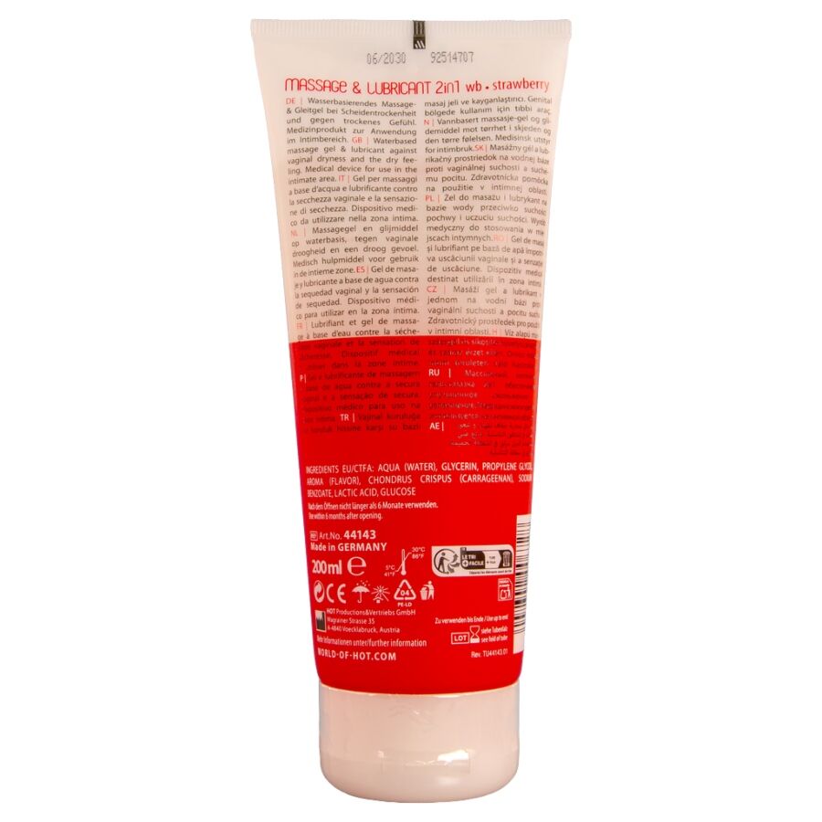 HOT - GEL DE MASSAGE ET DE GLISSE 2 EN 1 À LA FRAISE 200 ML