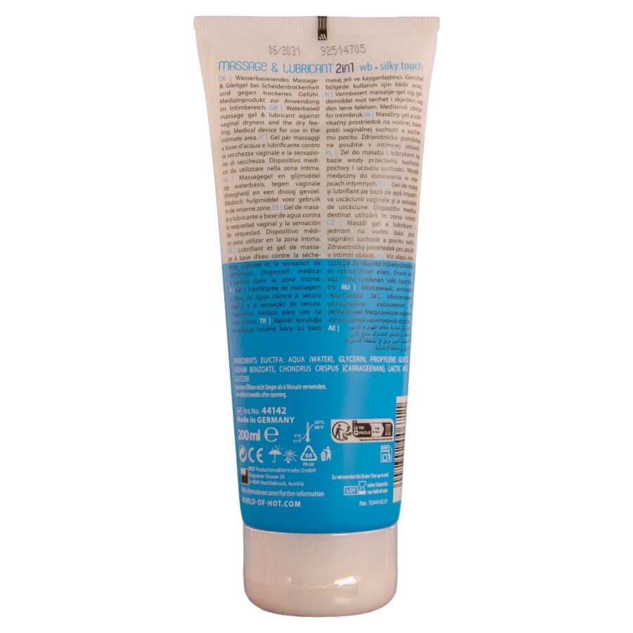 HOT - GEL DE MASSAGE ET DE GLISSE 2 EN 1, TEXTURE SOYEUSE, 200 ML