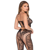 LEG AVENUE - 89368 ENSEMBLE CROP TOP ET COLLANTS NOIRS EN RÉSILLE ET DENTELLE - TAILLE UNIQUE
