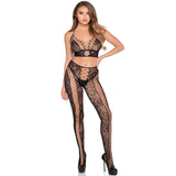 LEG AVENUE - 89368 ENSEMBLE CROP TOP ET COLLANTS NOIRS EN RÉSILLE ET DENTELLE - TAILLE UNIQUE
