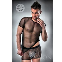 KOMPLET PASSION MEN LINGERIE BLACK CLEAR TOP + TSHIRT S/M